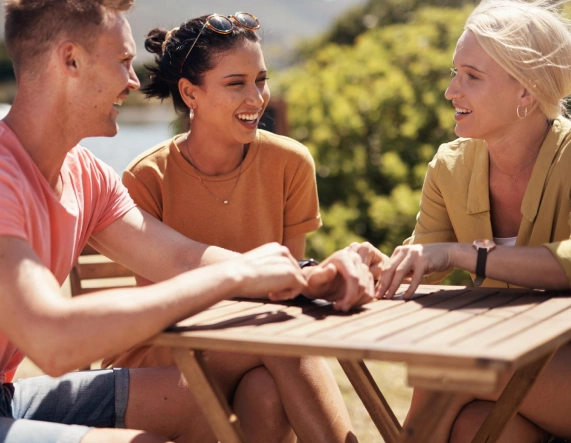 Meeting outdoors during corporate event